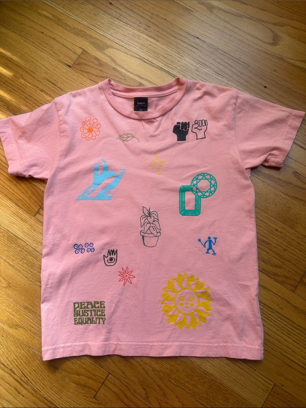 Obey Blush Short-Sleeve Tee with Colorful Icons S